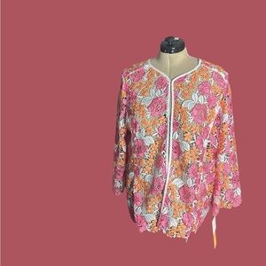 Ruby Rd. Pink and Orange Floral Lace Jacket